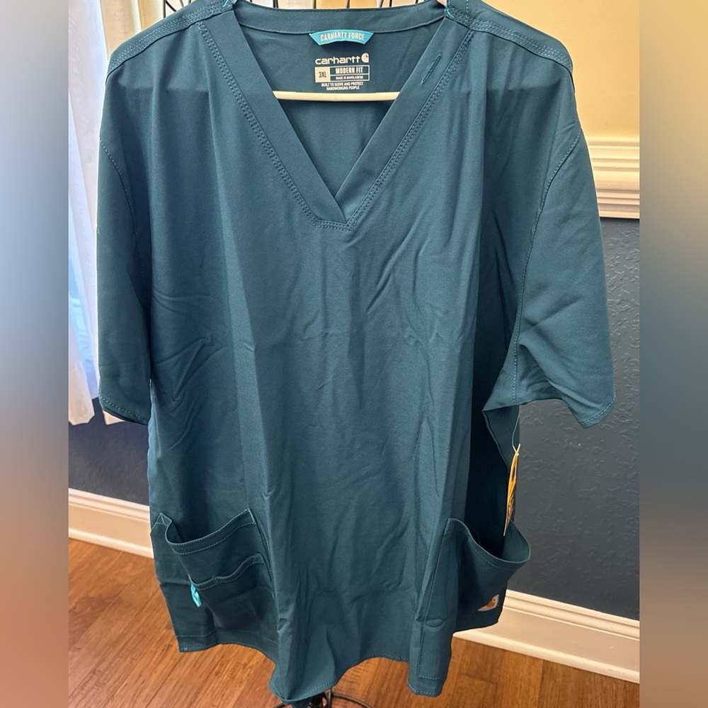 NEW Carhartt Caribbean Blue Modern Fit 3X 3XL Scrub Top Force Cross-flex Women